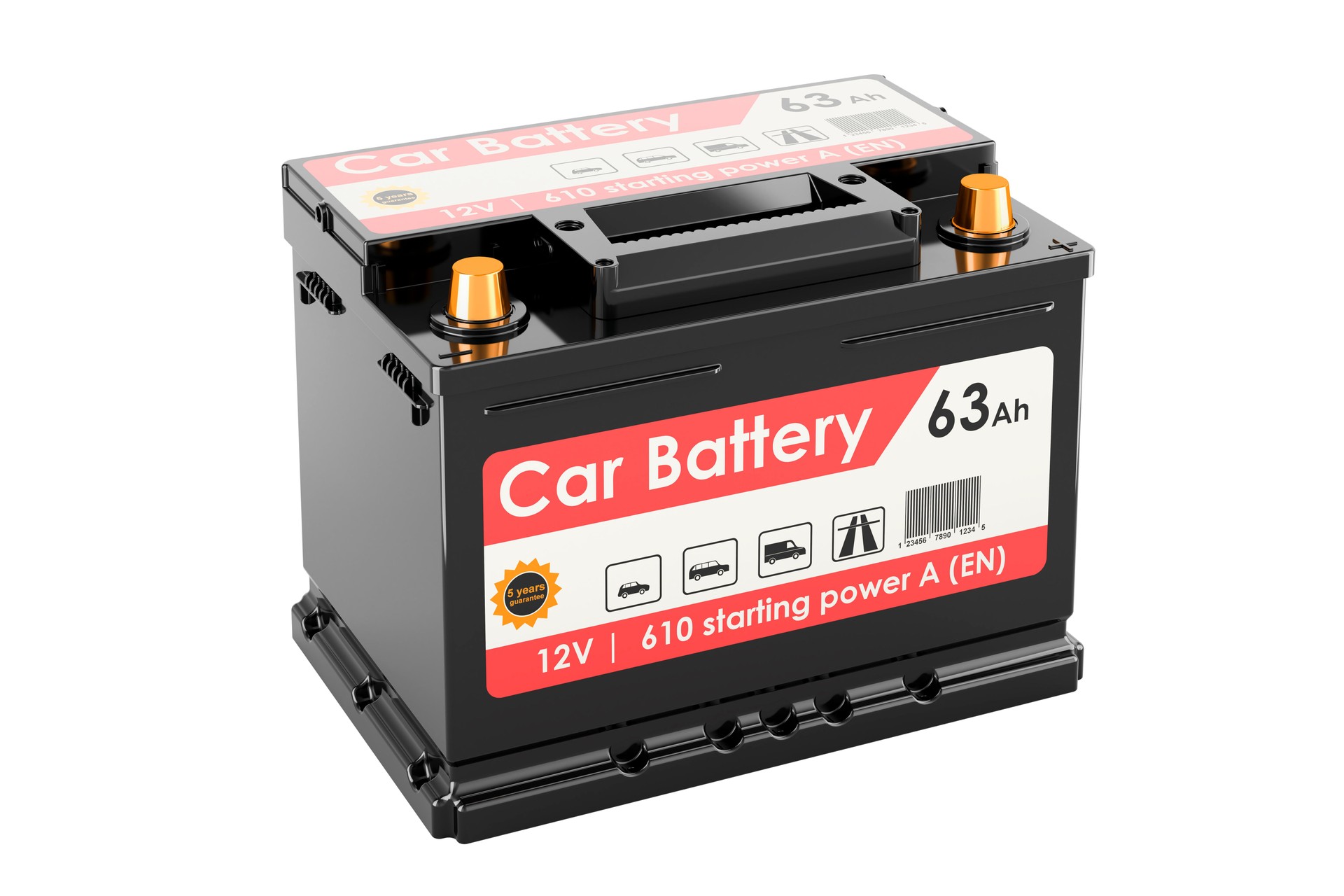 Black car battery, 3D rendering